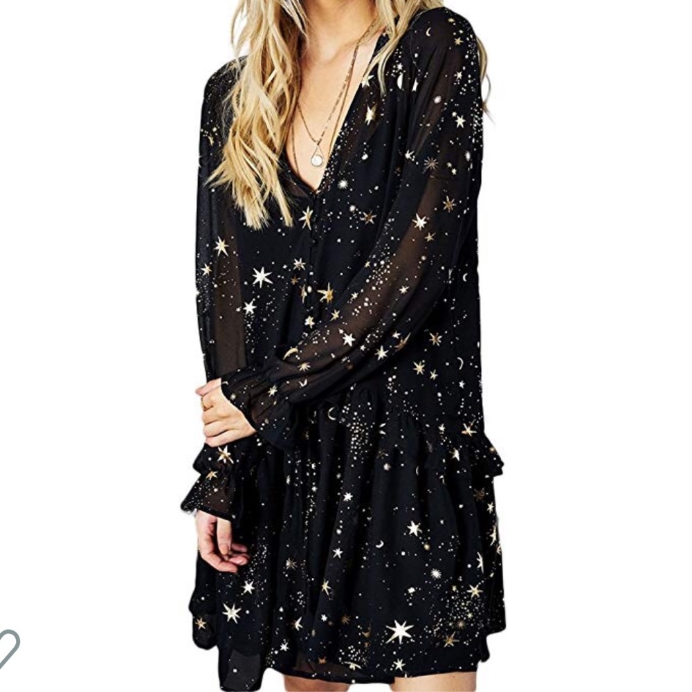 Shimmer Ruffle Star Print Dress